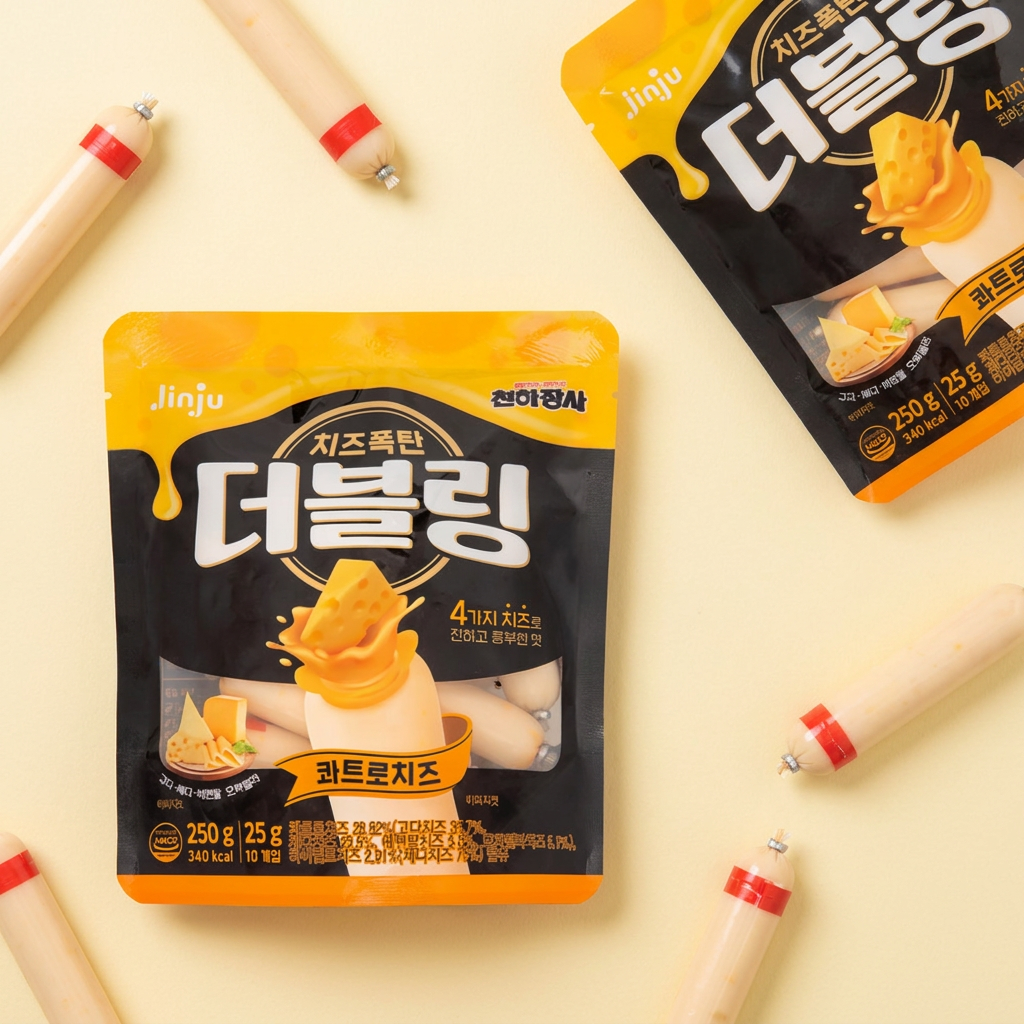 Jinju Ham Cheonhajangsa Double, Phô mai Quattro, 25g, 10 miếng, 3 miếng