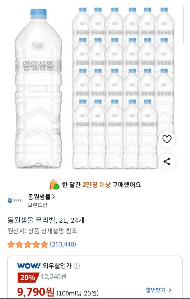 Nước suối Dongwon 2L, 24 chiếc