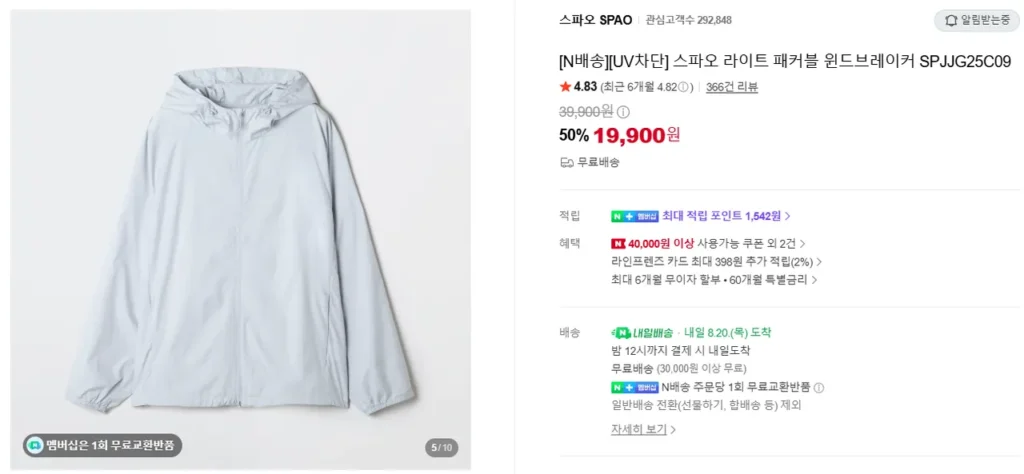 Áo gió có thể đóng gói nhẹ Spao